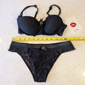 Honey Birdette Plisse black bra 34C and S brief